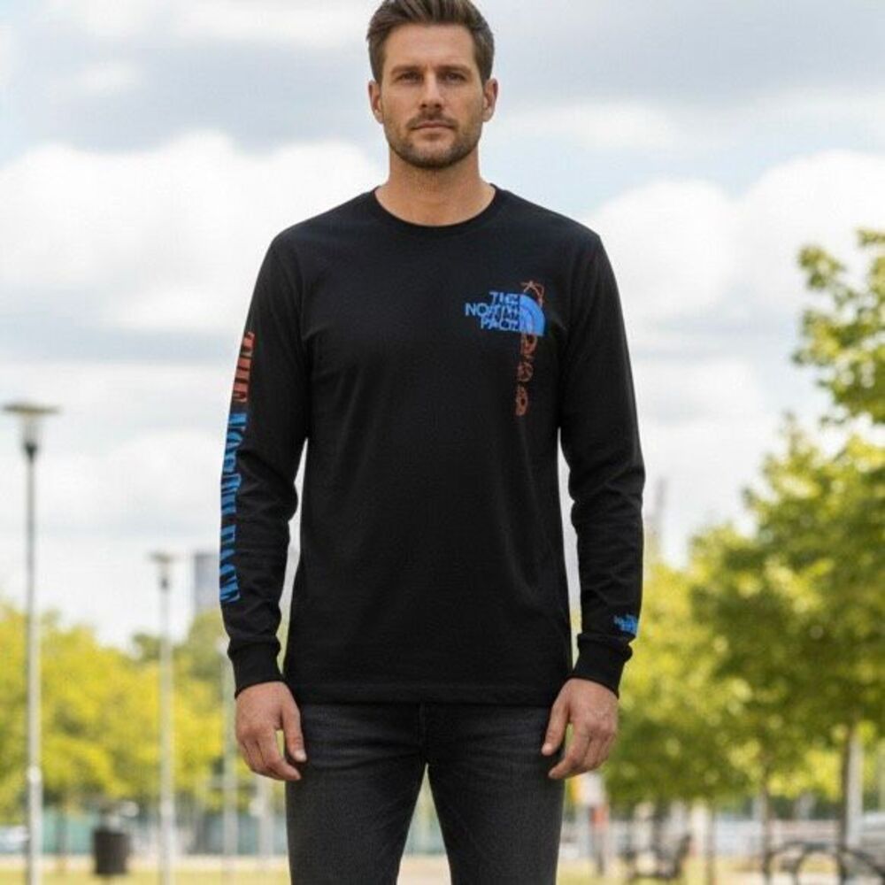 The North Face Black Long Sleeve Graphic Tee Mens Small Logo